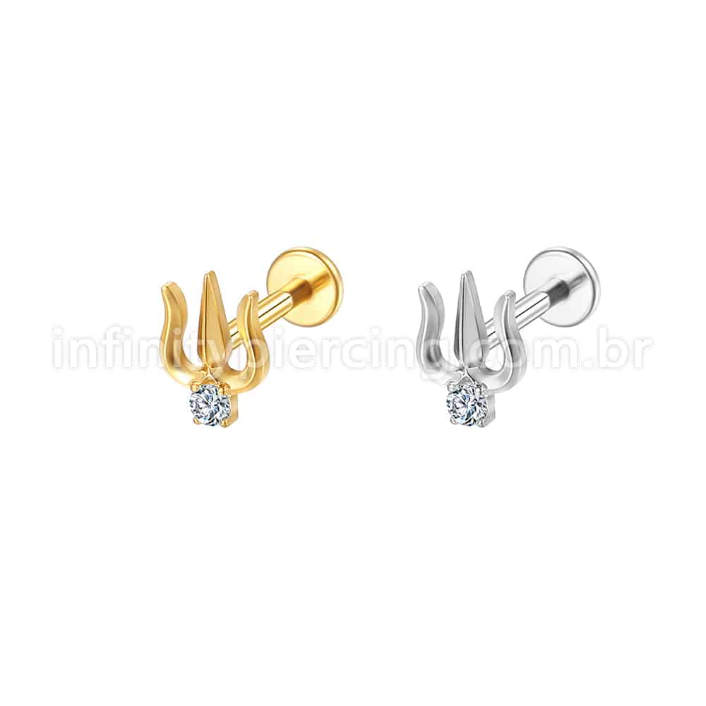 Piercing Labret Aço Cirúrgico Tridente 1 Zircônia